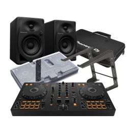 Pioneer DJ DDJ-FLX4, DM-40D Speakers, Decksaver, DJC-Bag, Laptop