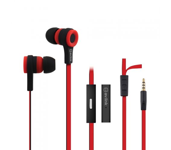 Av:Link Rubberised Stereo Earphones with Hands-free Red/Black