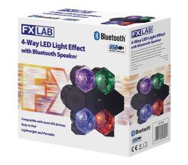 FXLAB 4-Way LED Light Effect with Bluetooth Speaker - packaging showing all the features
