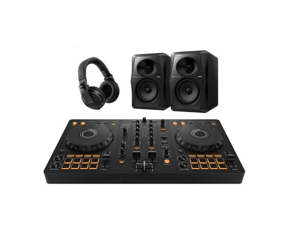 Pioneer DJ DDJ-FLX4, HDJ-X5 Headphones and VM-50 Speakers Complete DJ Equipment Package