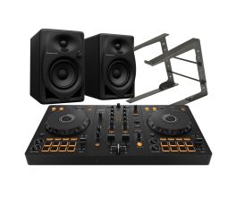 Pioneer DJ DDJ-FLX4, DM-40D Speakers and Laptop Stand DJ Package 