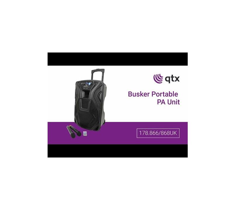 QTX Busker-12 Portable Speaker with VHF Mics, Media Player and