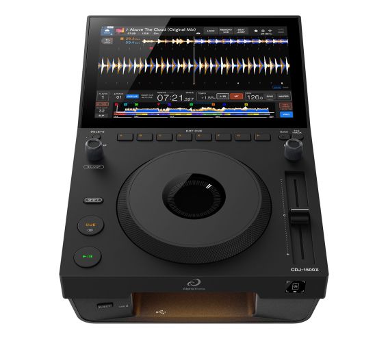 AlphaTheta CDJ-1500X top image, showing the screen, controls and jogwheel.
