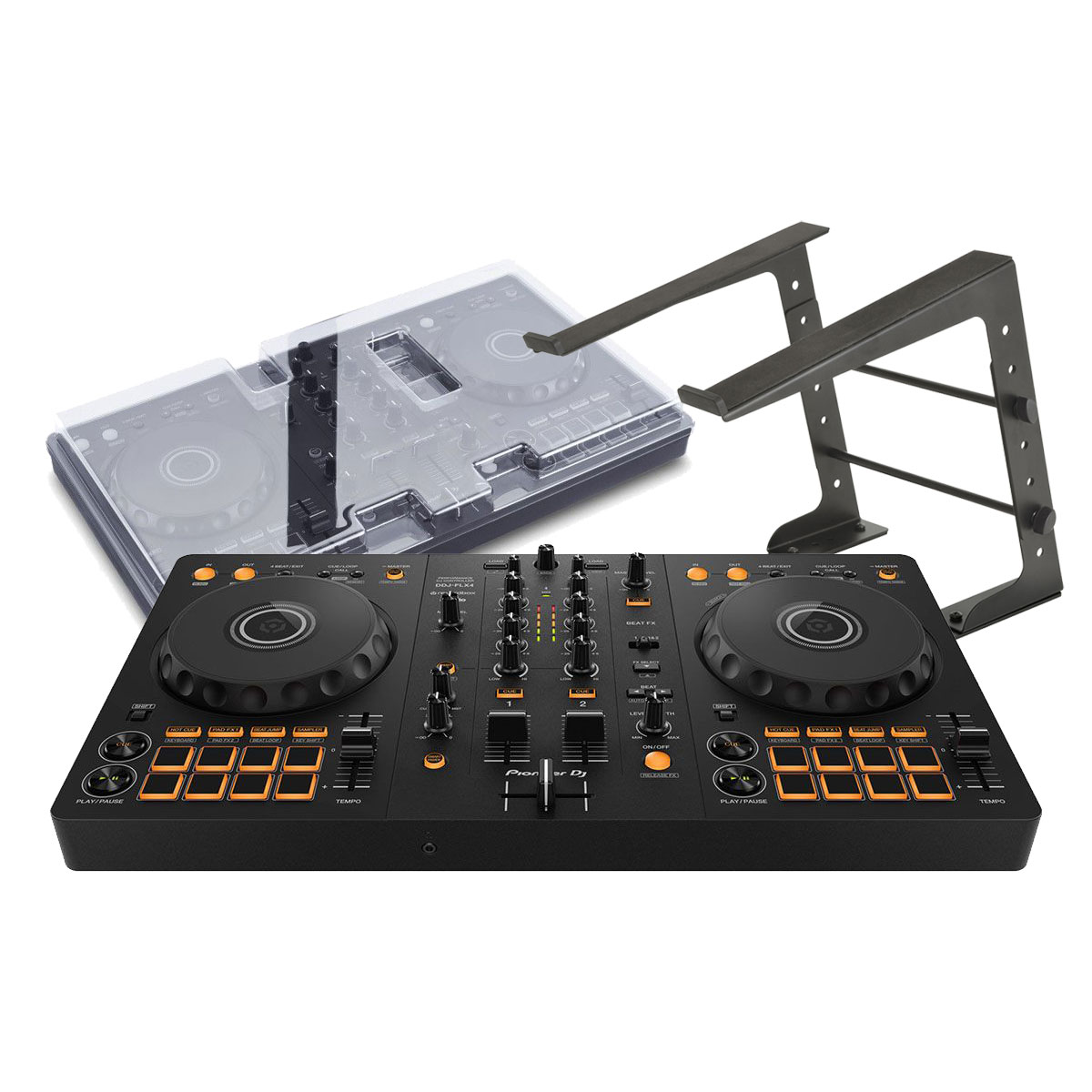 Pioneer DJ DDJ-FLX4, Decksaver Cover, Laptop Stand and Package Deal