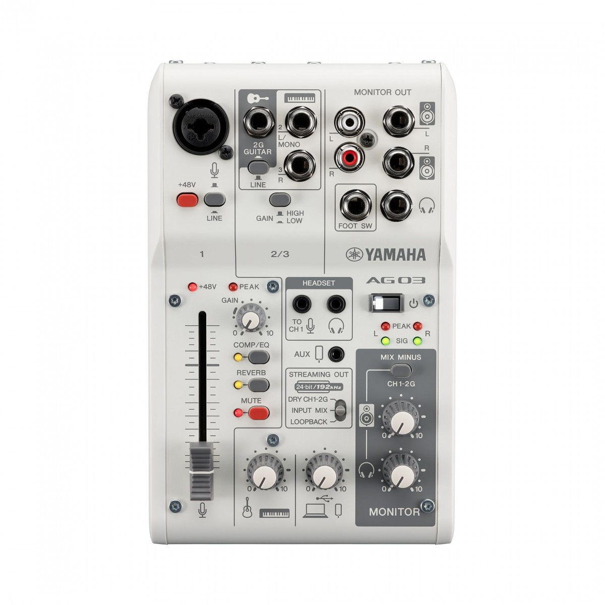 Yamaha AG03 MK2 3 Channel Mixer with USB Interface, White