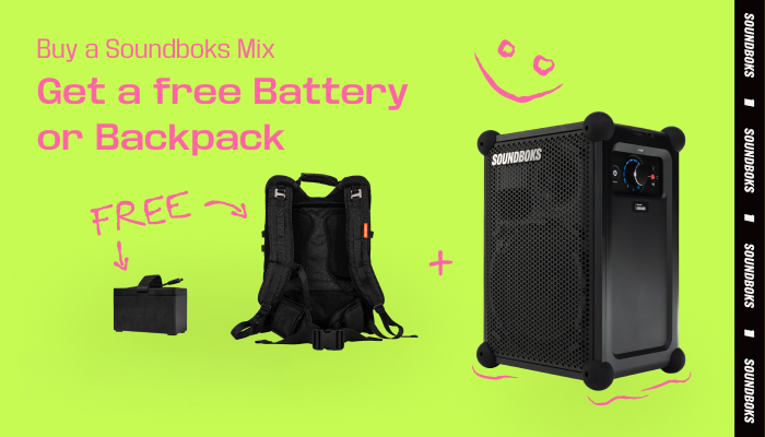 For a limited time, buy a SOUNDBOKS 4 and get THE BATTERY absolutely FREE. Offer valid June 8th – 28th.